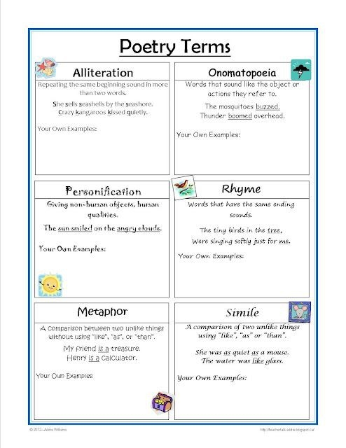 Poetry Vocabulary Worksheet Number Twelve for Third Grade Students Third grade poetry vocabulary worksheet showing poetic terms on a diagram