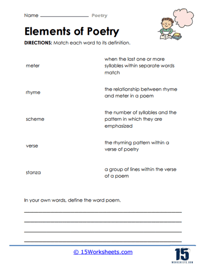 Types of Poetry Worksheet for Third Grade Students Image 13 Third grade students learning about various poetry structures on a colorful educational worksheet