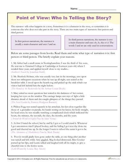 Point of View: A Surprising Setback worksheet for reading practice Worksheet for third graders on identifying point of view in storytelling