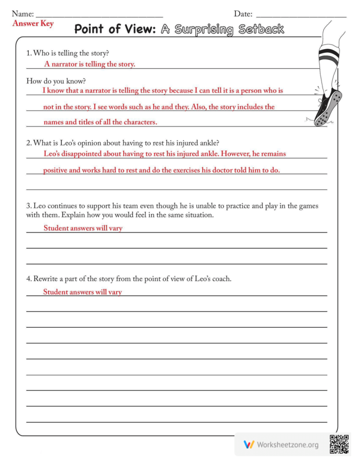 Point of View: A Surprising Setback worksheet for reading practice Worksheet for third graders on identifying point of view in storytelling