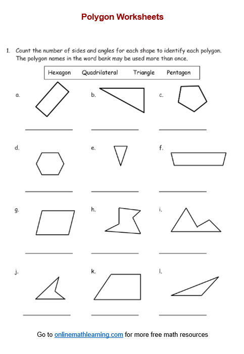 Third Grade Geometry Worksheet on Recognizing Polygons Worksheet for third graders identifying features of polygons