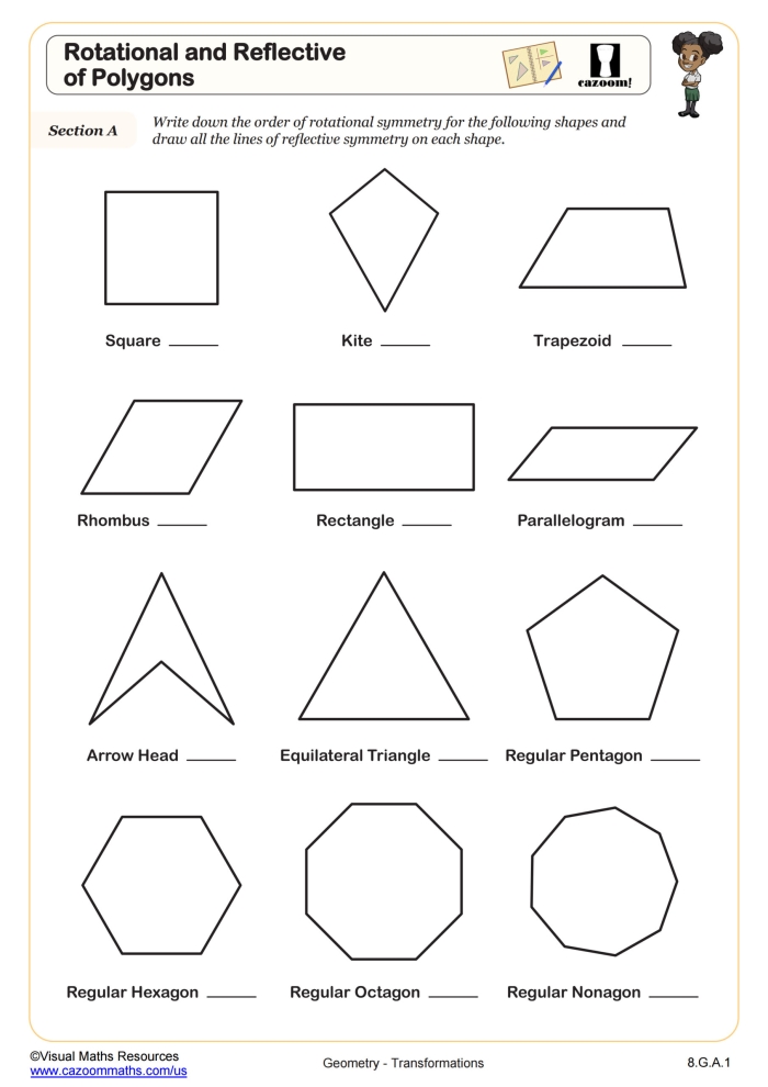 Colorful worksheet featuring various polygon shapes for sorting activities