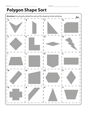 Worksheet featuring a Polygon Shape Sort activity for third graders