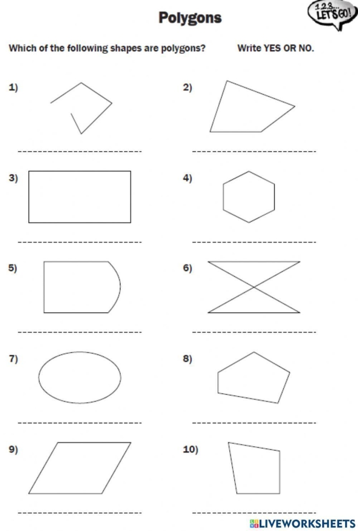 Image of a Polygon Shape Sort worksheet designed for third graders to categorize shapes. Engaging Polygon Shape Sort activity for third-grade students.