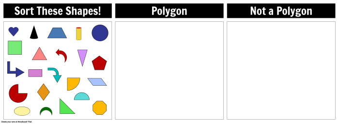 Interactive worksheet for sorting polygon shapes for third-grade students