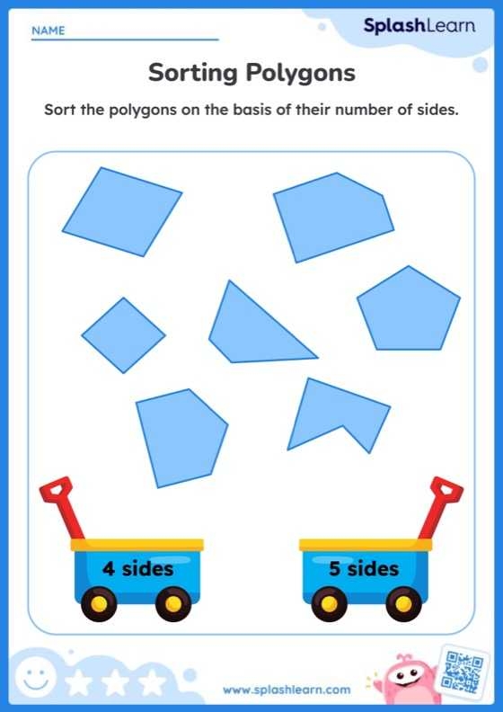 Worksheet for sorting polygon shapes in an educational activity for third graders