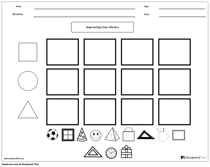 Worksheet featuring polygon shapes for sorting activities