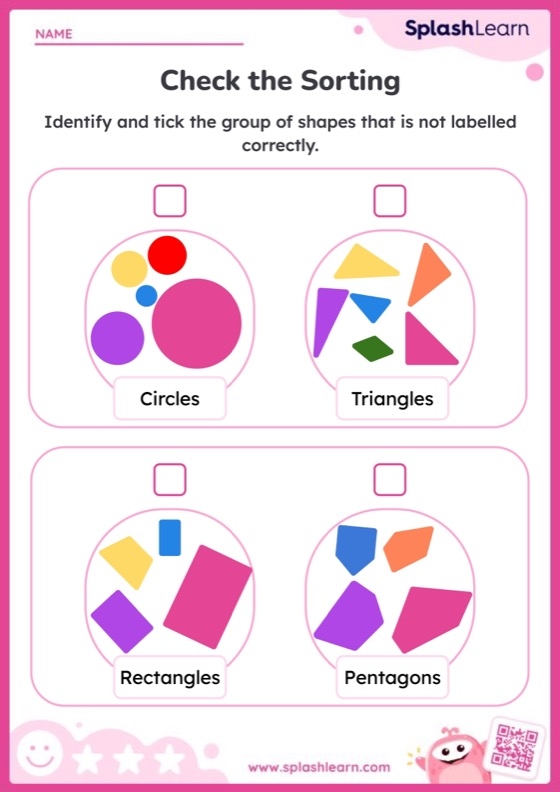 Third grade students practicing geometry by identifying and sorting various polygons on a worksheet