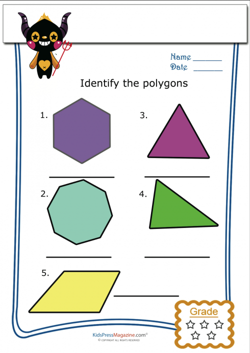 Educational resource for understanding polygons in a phonics context Third-grade geometry worksheet illustrating the characteristics of polygons