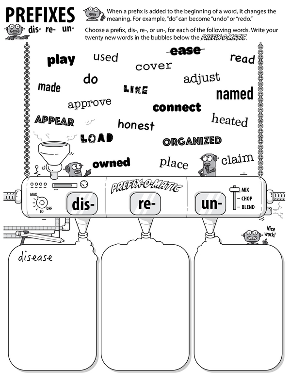 Third grade reading worksheet for practicing prefix attachment to root words