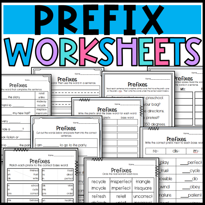 Worksheet demonstrating prefix exercises for third graders to enhance their reading skills