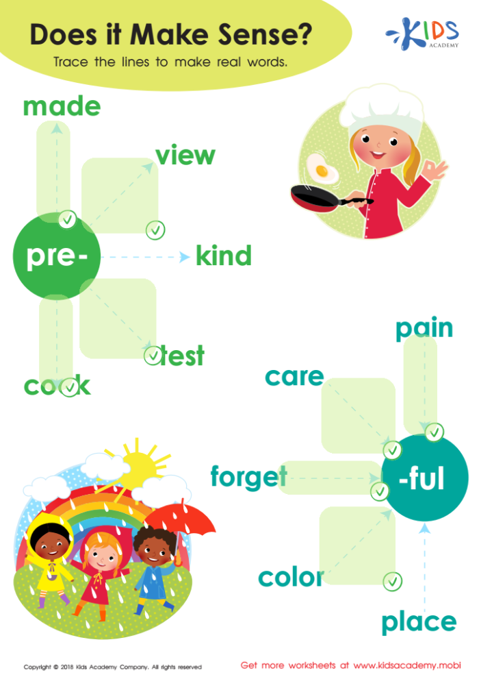 Worksheet focused on prefix study for the prefix "pre-" aimed at third-grade students