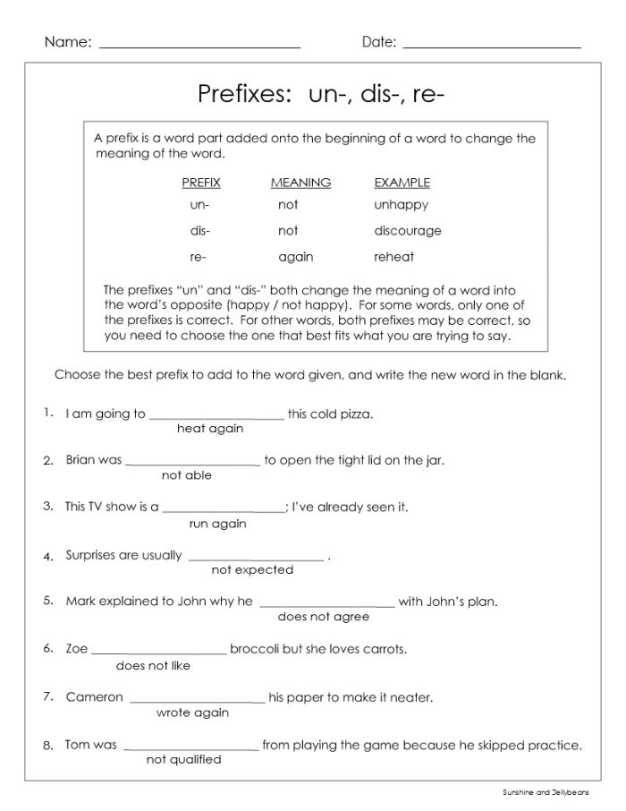 Prefix Practice Worksheet Image 4 Showing Dis- Un- and Non- Word Building Exercises Third grade students completing prefix practice exercises with dis- un- and non- word formation activities
