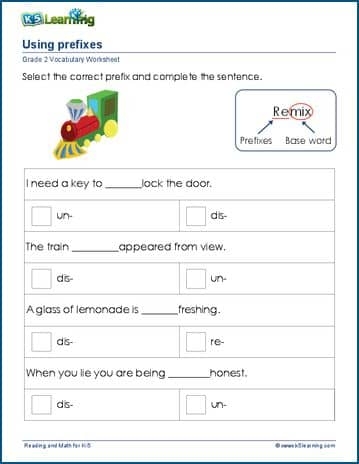 Prefixes: Get It Started! worksheet for Numbers and Counting, Image 7 Worksheet for practicing three common prefixes in third grade reading and writing
