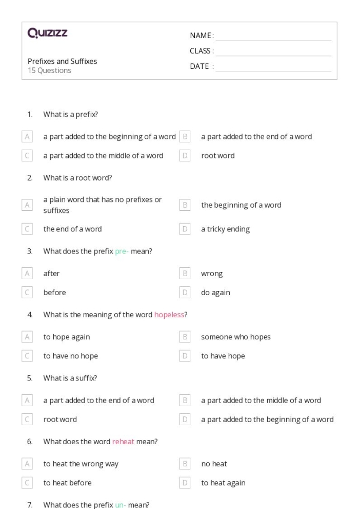 Engaging prefixes activity for third graders to enhance their skills Third grade worksheet featuring prefixes for reading and writing practice