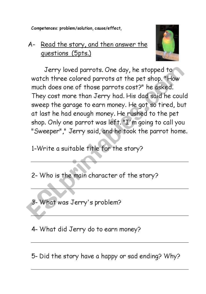 Reading Comprehension Problem and Solution Practice Exercise for Elementary Learners Third grade students identifying problem and solution elements while reading a comprehension worksheet activity