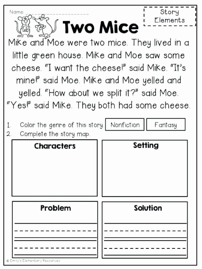 Reading Comprehension Problem and Solution Activity 2 for Elementary Students Third grade reading comprehension worksheet showing problem and solution exercises for phonics practice
