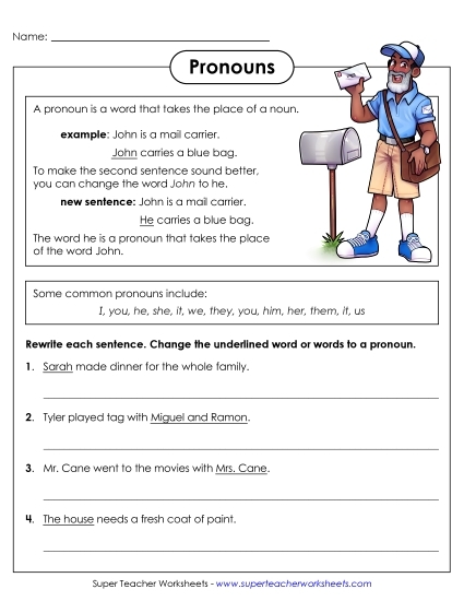 Worksheet for third graders focusing on pronoun usage in sentences