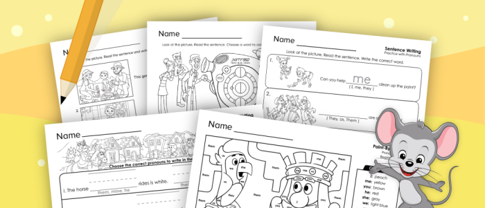 Third grade student completing a grammar exercise by choosing the correct pronouns for civics and government sentences