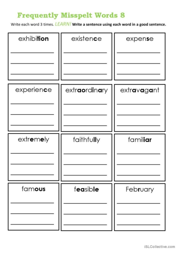 Third grade students practicing proofreading skills on a Find the Misspelled Words worksheet