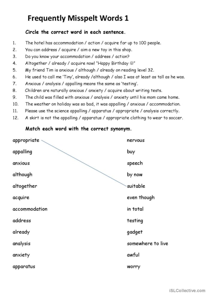 Third grade students practicing proofreading skills on a Find the Misspelled Words worksheet