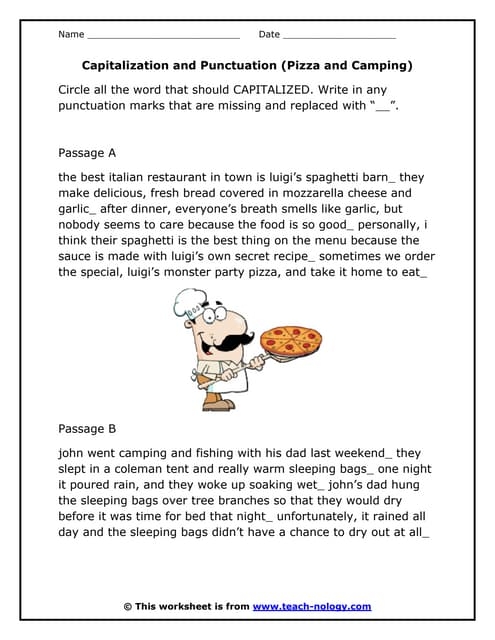 Third grade students practicing punctuation and capitalization by correcting and rewriting sentences on a worksheet