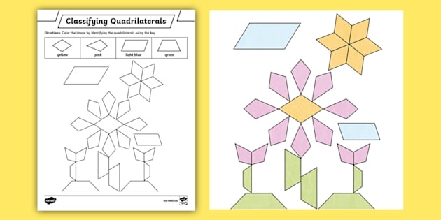 Worksheet featuring various types of quadrilaterals for third-grade students