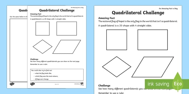 Worksheet illustrating different types of quadrilaterals for third graders
