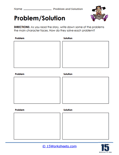 Image 3: Finding the Problem and Solution with Question Words Activity for Elementary Students Third grade history worksheet showing a student using question words to find problems and solutions in a passage