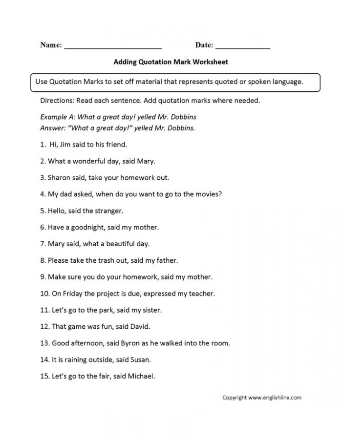 Civics and Government worksheet for Third Grade Quotation marks worksheet for third graders focusing on punctuation practice and quotes. Engaging activity sheet to master the use of quotation marks in writing.