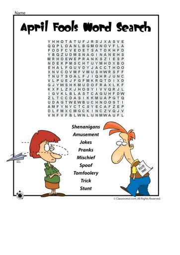 Worksheet featuring reading comprehension on April Fools' Day hoaxes for third graders