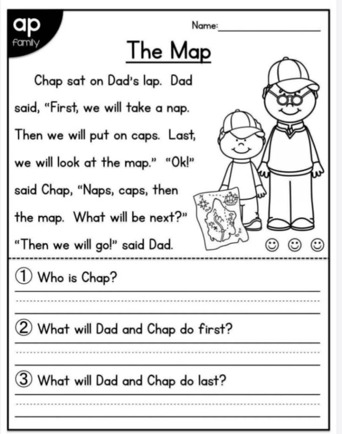 Third grade reading comprehension worksheet showing a story about Alexis at a game show with questions about the main character and story details