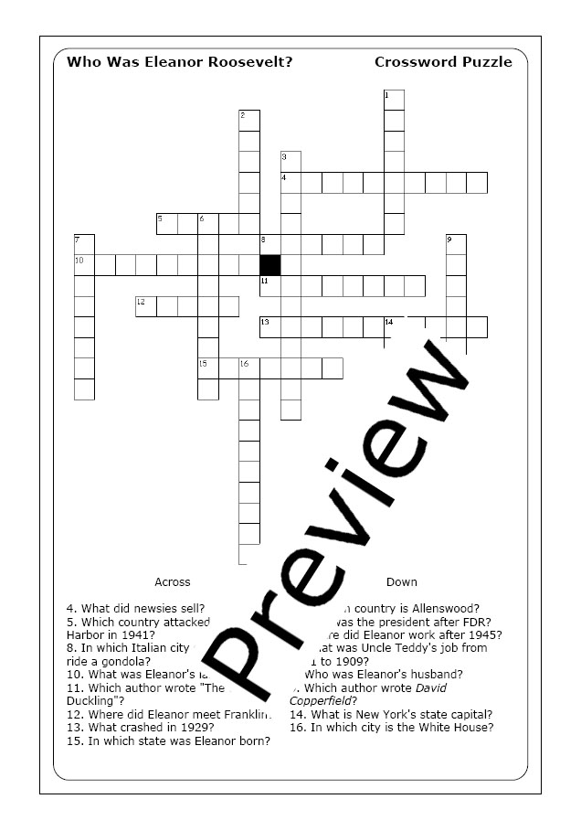 Worksheet image for Women in History: Eleanor Roosevelt, designed for third graders to enhance learning Eleanor Roosevelt biography worksheet for third-grade history students focusing on reading comprehension skills