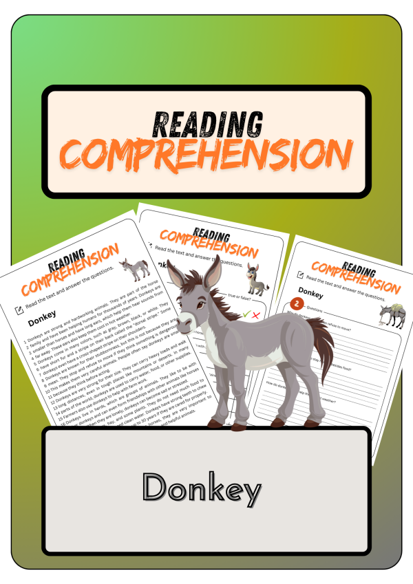 The Man, the Boy, and the Donkey reading activity for third graders Reading Comprehension worksheet featuring a fable about a man, his son, and a donkey
