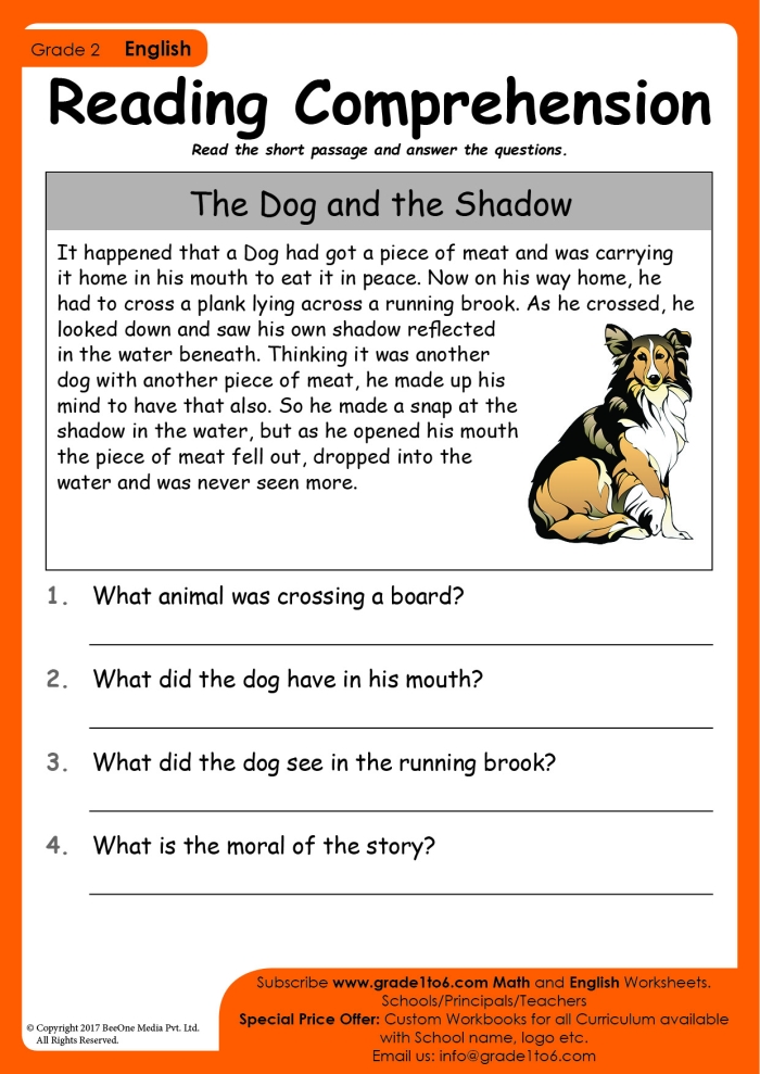 A fun activity for third graders about listening to too much advice Reading Comprehension worksheet featuring a man, boy, and donkey from a classic fable