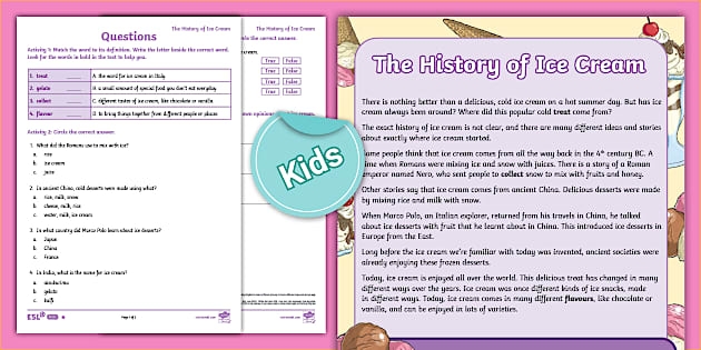 The Ice Cream Disaster reading comprehension worksheet for third grade students Worksheet for 3rd graders focusing on reading comprehension about an ice cream disaster
