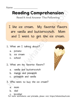 Reading Comprehension The Ice Cream Disaster Worksheet Number 9 Third grade reading comprehension worksheet titled The Ice Cream Disaster with focus on analytical thinking