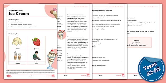 Title for the image featuring an engaging reading passage designed to enhance comprehension skills Worksheet image illustrating the "Ice Cream Disaster" reading comprehension activity for third graders