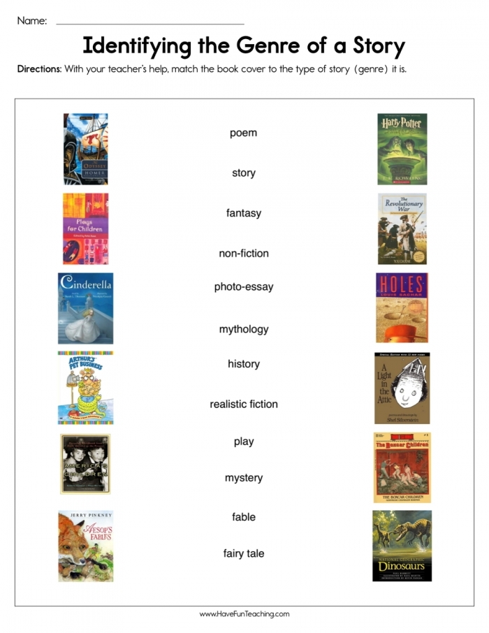 Students matching reading genres to their descriptions in a colorful worksheet