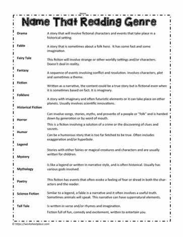 Kids engaging with a worksheet to match reading genres with their descriptions