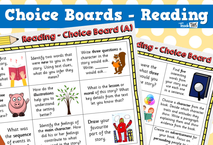 Get Reading! Choice Board Worksheet Activity 4 for Elementary ELA Instruction Third grade students selecting reading activities from a colorful choice board worksheet with nine different reading practice options