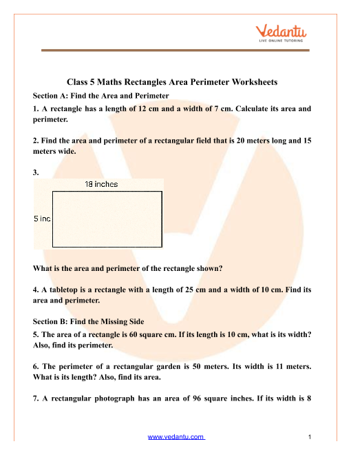 Worksheet illustrating the area calculation of six different rooms for third graders