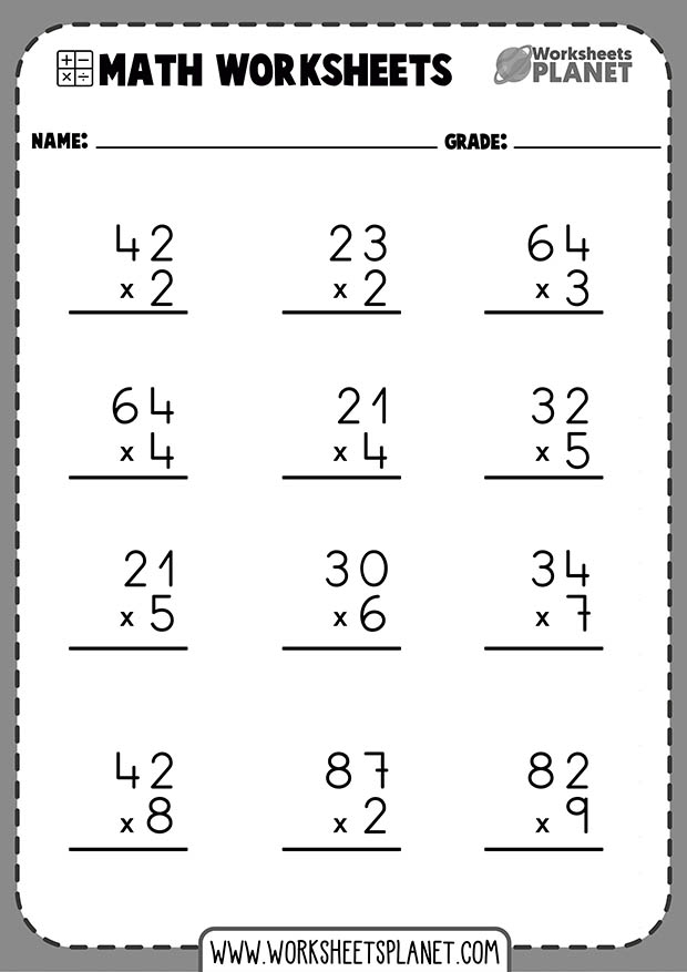 Third grade math worksheet featuring multiplication problems for young learners 2-digit by 1-digit multiplication worksheet for third graders focusing on regrouping skills