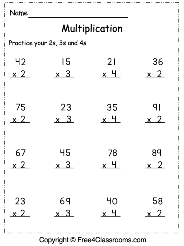Third grade math worksheet for mastering multiplication skills Students practicing 2-digit by 1-digit multiplication with regrouping on a worksheet