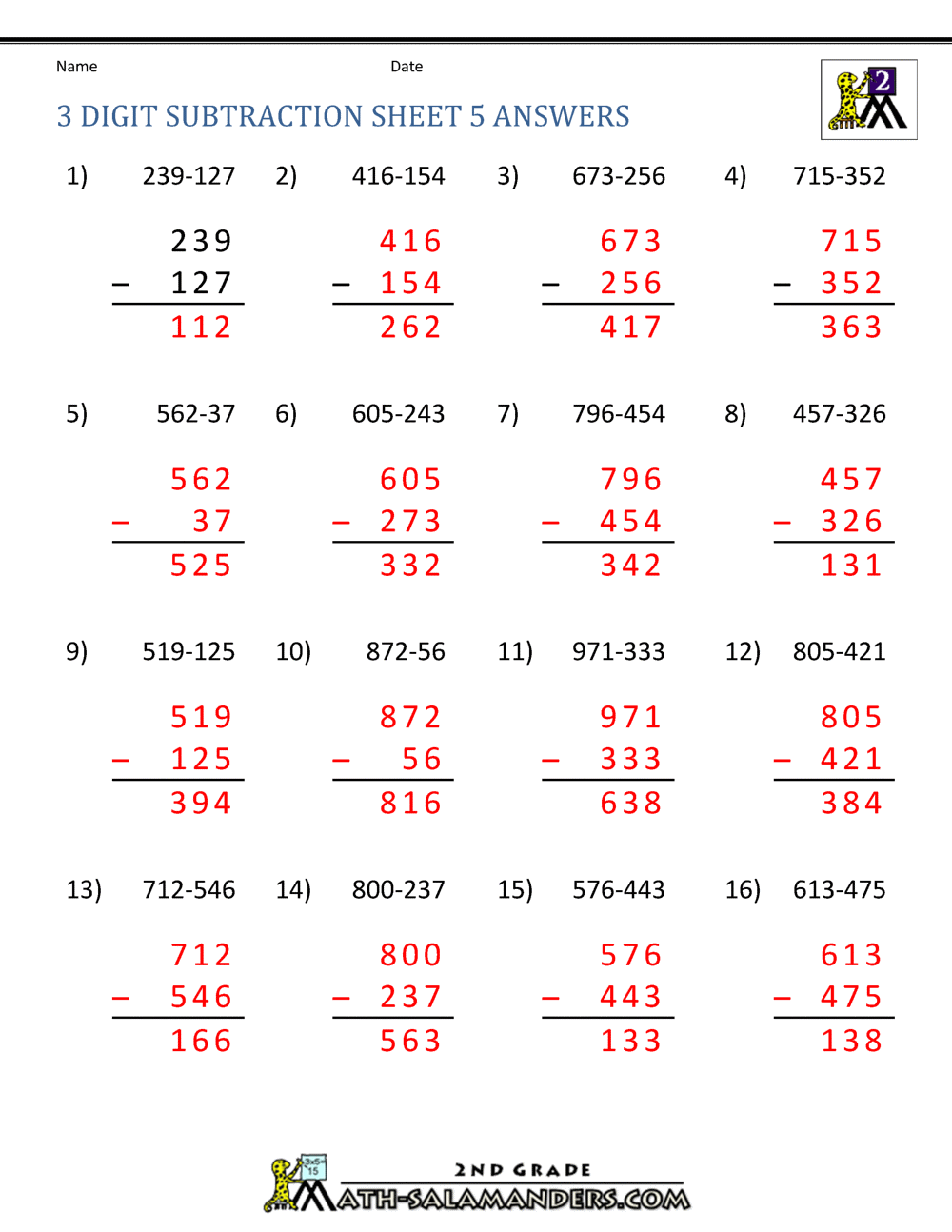 Three-Digit Subtraction with Regrouping Practice Worksheet 19 Third grade math worksheet featuring forty practice problems for three-digit subtraction with regrouping