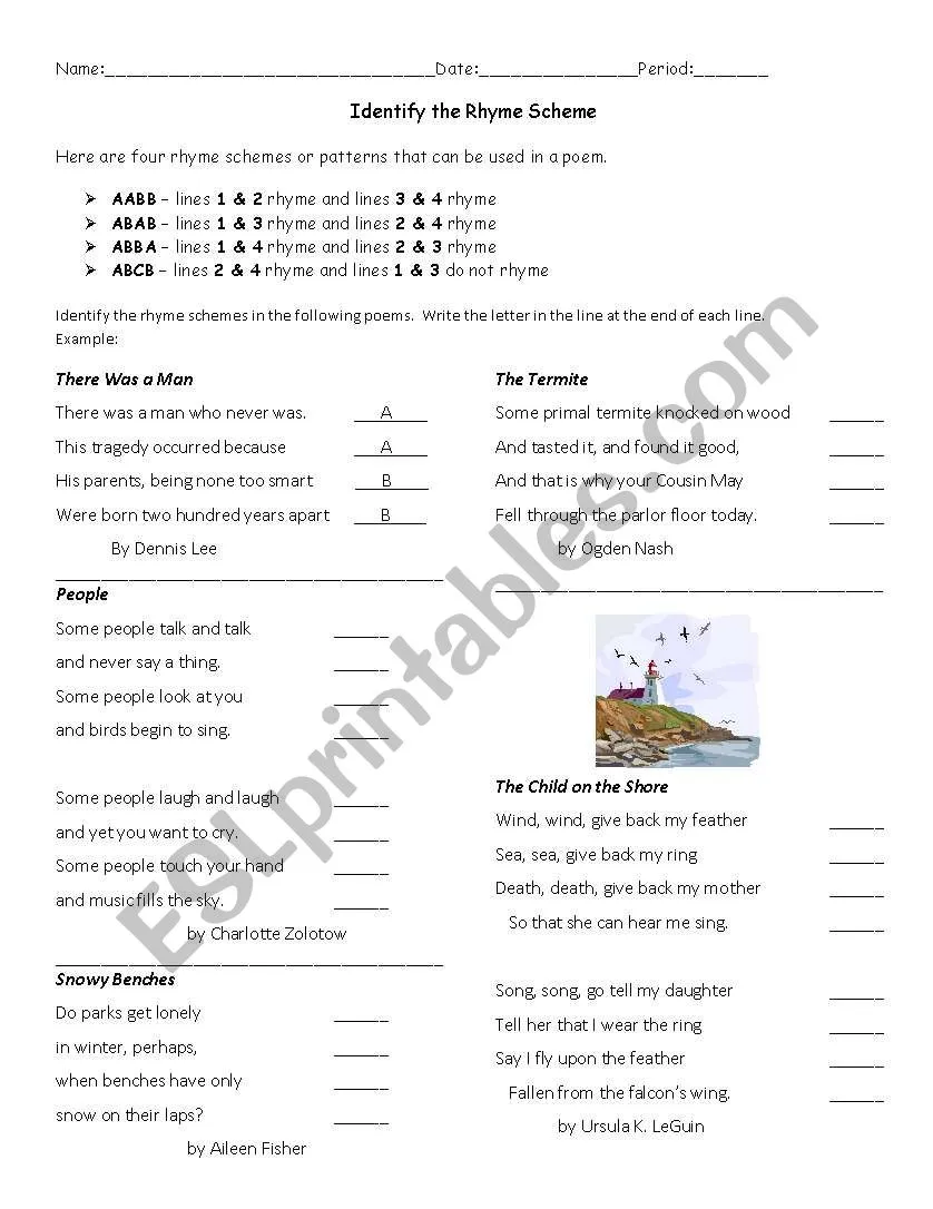 Engaging worksheet to explore rhyme schemes through Robert Frost's poetry Robert Frost Rhyme Scheme worksheet for third graders featuring a creative learning activity