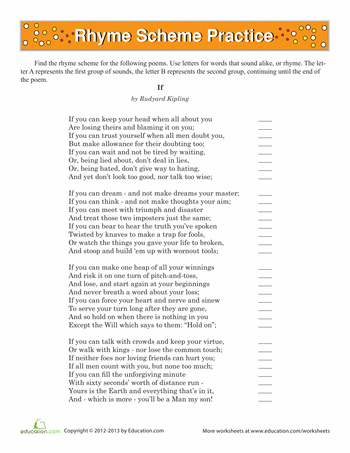 Explore rhyme schemes with this engaging Robert Frost worksheet Worksheet featuring Robert Frost's rhyme scheme for third graders