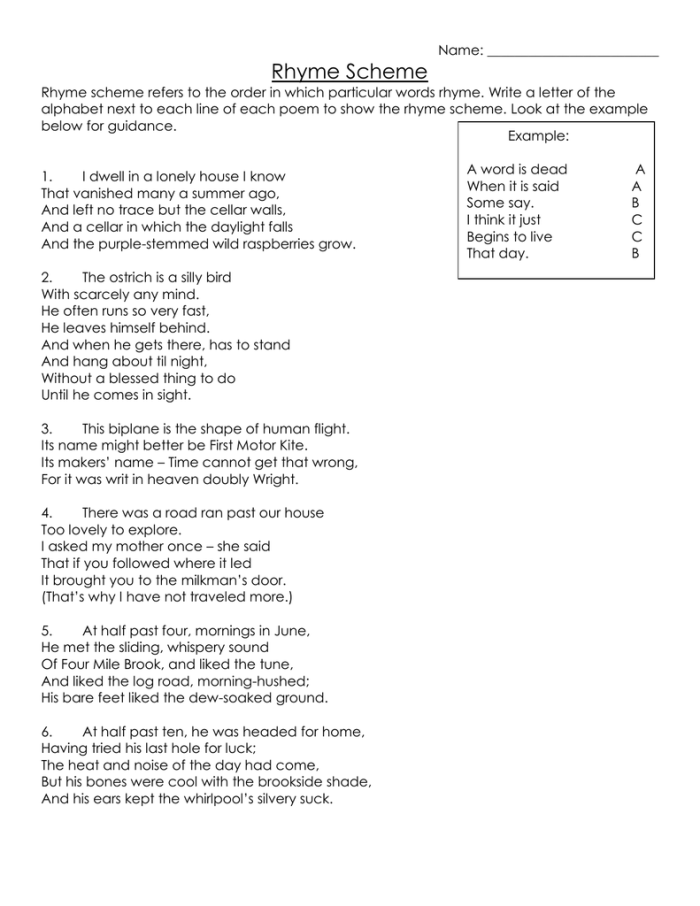 Engaging Robert Frost poem worksheet to explore rhyme patterns in a fun way Robert Frost rhyme scheme worksheet for third graders, focusing on poetry and creativity