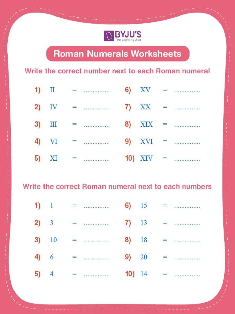 Engaging Roman Numerals Learning Activity for Kids Worksheet for practicing Roman numerals with third-grade students