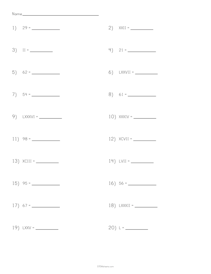 Educational resource featuring Roman numeral exercises for young learners Worksheet for third graders on identifying and converting Roman numerals